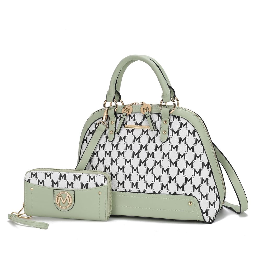 Mkf Set Crossbody Satchel Bag & Wristlet Wallet Purse Pu :<